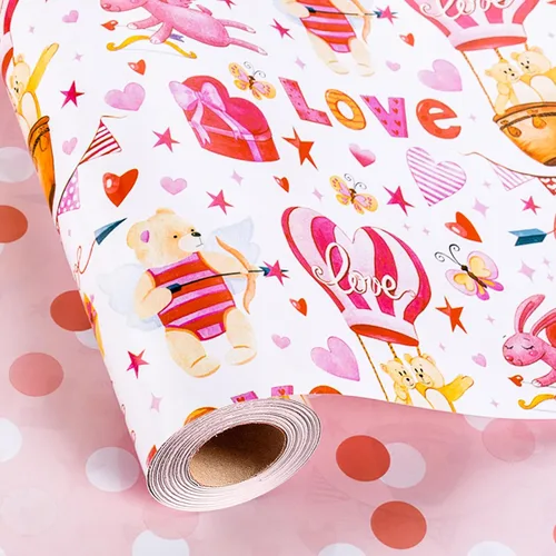 Miniatura 20 de Homeral Rollo de papel de regalo de estraza en relieve, papel de regalo de lujo en 3D con corazón de papel de aluminio rojo para el día de San