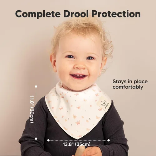 Miniatura 5 de KeaBabies 8 unidades de baberos orgánicos tipo bandana para niñas - Baberos tipo triángulo súper absorbentes para bebés que babean y están