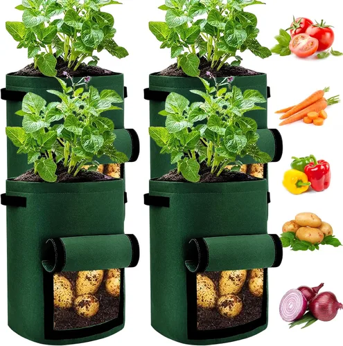 Miniatura 12 de JJGoo Juego de 2 bolsas de cultivo de patatas de 10 galones con solapa, bolsas de cultivo de tela resistentes con asa y ventana de cosecha, macetas