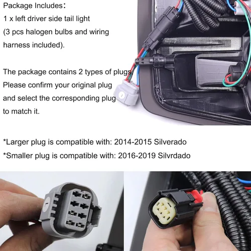 Miniatura 4 de MOCW Conjunto de luz trasera izquierda para el conductor compatible con Chevrolet Silverado 1500 2500 HD 3500HD 2014-2018, para GMC Sierra 3500 HD