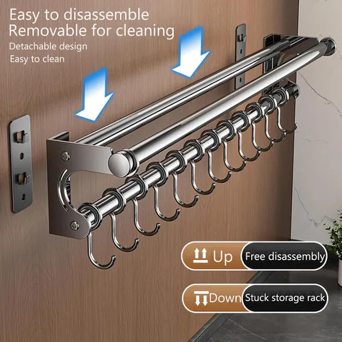 Miniatura 3 de Soporte de pared para cuchillos colgantes de pared, ahorra espacio, con ganchos, organizador de cocina, estante de almacenamiento para utensilios