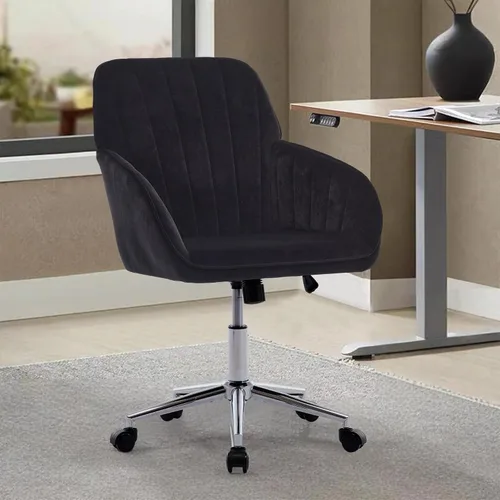 Miniatura 23 de Silla de escritorio de terciopelo para oficina en casa, moderna silla ajustable para computadora, silla giratoria, bonitas sillas de tocador