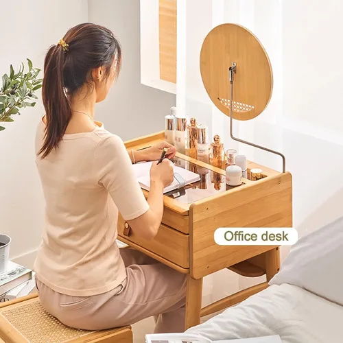 Miniatura 3 de Escritorio de maquillaje para dormitorio con espejo, tocador con 2 cajones, escritorio de tocador con silla de tocador, juego de tocador