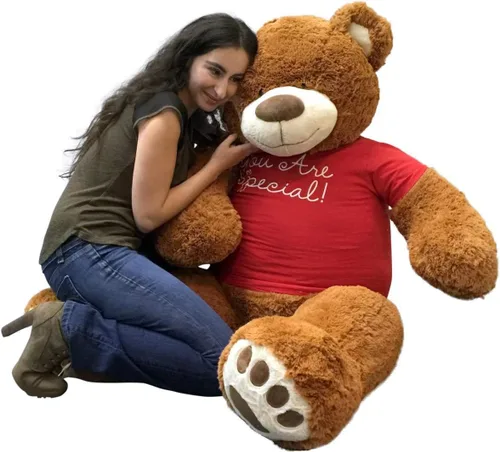 Miniatura 2 de Big Plush Oso de peluche gigante de 5 pies – Wearing You are Special camiseta de 60 pulgadas suave color marrón canela enorme oso de peluche