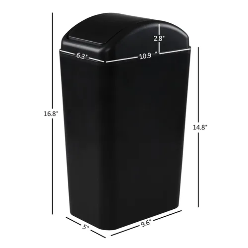 Miniatura 4 de Bote de basura de plástico delgado de 3.2 galones con tapa giratoria, bote de basura pequeño de 12 litros, color negro