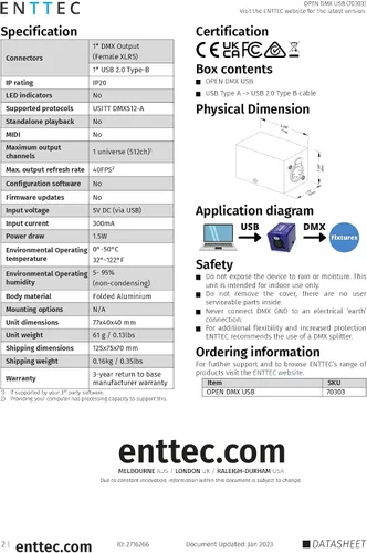 Miniatura 7 de Enttec Open DMX USB 70303 Interfaz de Iluminación - Código Abierto/Solo Hardware - Modelo de Nivel de Entrada