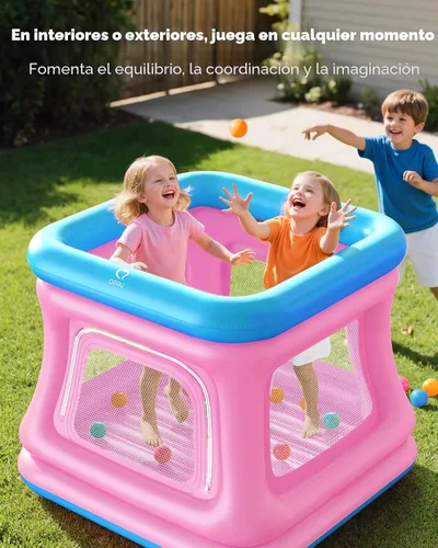 Miniatura 5 de QPAU Casa inflable 3 en 1 para niños pequeños de 1 a 3 años, piscina de pelotas y trampolín, casa inflable con red de seguridad, gorila de burbujas