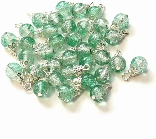 Miniatura 5 de 30pcs Handcrafted Crackle Glass Beads Drops w/Silver Wire & Bead Cap ~Jewelry Making~ (Army Green)
