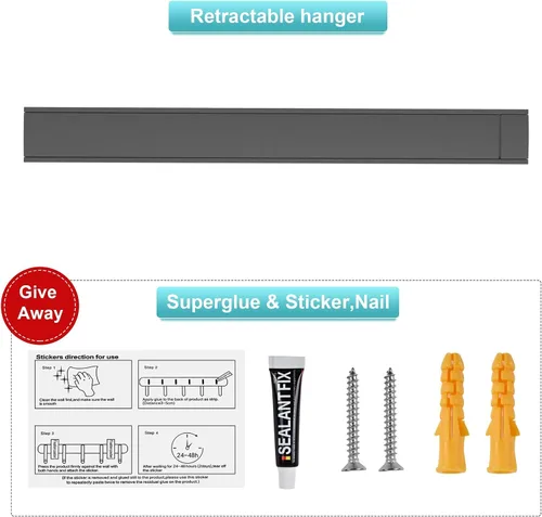 Miniatura 6 de Tendedero de pared para cuarto de lavado, sin taladro, plegable, estante de pared de aluminio de capacidad de 65 libras para apartamento, baño, casa