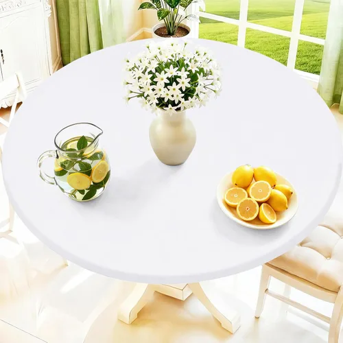 Miniatura 38 de Moosfor Mantel redondo de elastano, elástico ajustable impermeable para mesas de 18 a 24 pulgadas, mantel de picnic elástico lavable para Azul
