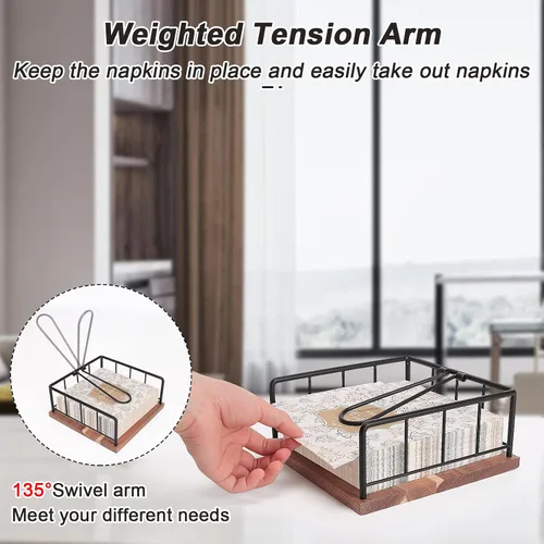 Miniatura 4 de Livabber Servilletero Plano, Almacenamiento de Servilletas de Cocina de Metal con Brazo de Tensión con Peso, Dispensador Rústico de Papel Tissue