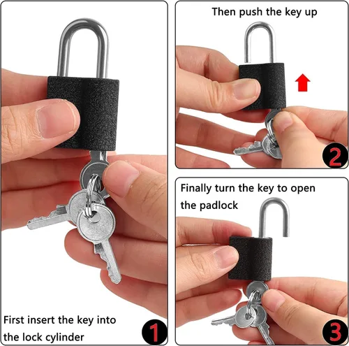 Miniatura 4 de Paquete de 3 mini candados con llaves, mini cerraduras de equipaje y maleta, con llaves iguales para armarios, armarios de gimnasio, mochilas, cajas