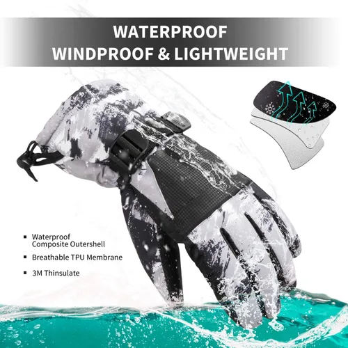 Miniatura 3 de BOSONER Guantes de esquí y snowboard, guantes cálidos impermeables de invierno, guantes de nieve para clima frío para hombres, mujeres, niños