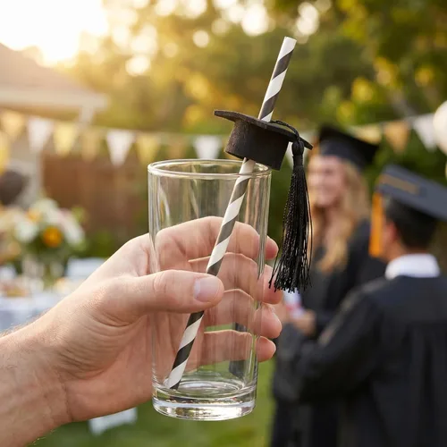 Miniatura 8 de PRETYZOOM Pajitas de graduación con decoración de sombrero de Doctor S, paquete de 12 popotes largos de cóctel para fiesta de graduación 2025