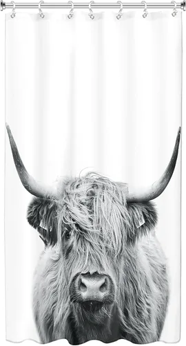 Miniatura 6 de AMBZEK - Cortina de ducha pequeña para establo con vaca de las tierras altas, 36 pulgadas de ancho x 72 pulgadas de largo, toro occidental, diseño