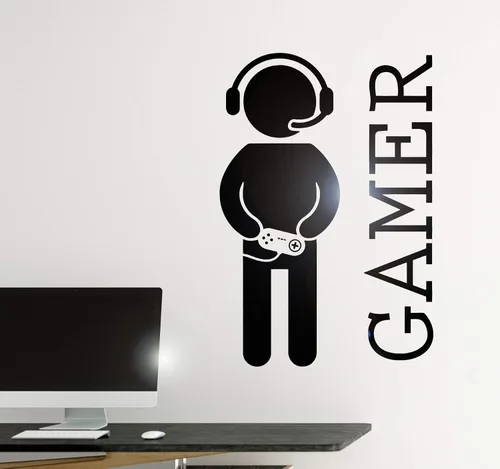 Vinilo adhesivo para pared, diseño de videojuegos, joystick, decoración para sala de juegos (z2065) M 22.5 x 35 pulgadas, marrón