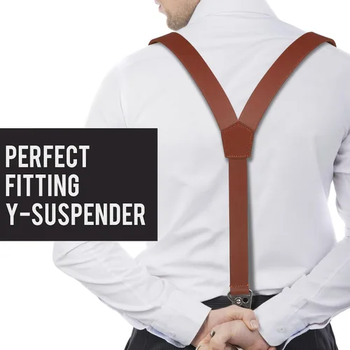 Miniatura 5 de Liguero de cuero genuino para hombre Tirantes de cuero con diseño en Y Regalos de padrinos de boda Liguero ajustable con ganchos Tirantes
