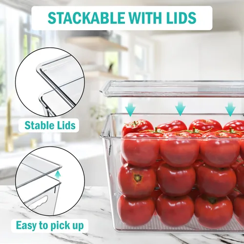 Miniatura 3 de YAN & HIN Paquete de 8 contenedores de almacenamiento transparentes con tapas, organizadores de plástico apilables con asas, organizadores