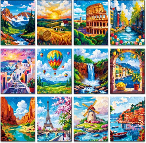 Miniatura 25 de Sherr 12 lienzos predibujados preimpresos para adultos, para sorber y pintar, lienzos de fiesta, kit de pintura para verano, Pascua, Día de la Madre