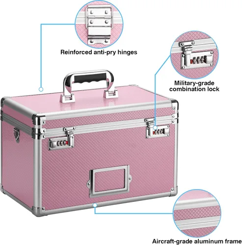Miniatura 2 de LOCKCURX Caja de almacenamiento con cerradura de 11 x 7 x 8.3 pulgadas con cerradura de combinación, caja fuerte portátil para documentos