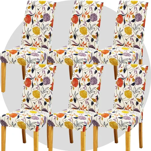Miniatura 21 de Juego de 6 fundas elásticas para sillas de comedor, color blanco hueso, elásticas, lavables, extraíbles para cocina, hotel, restaurante Blanco roto