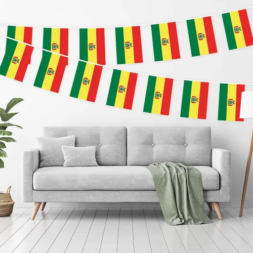 Miniatura 2 de G128 Bandera boliviana de Bolivia Bandera de 8.2 x 5.5 pulgadas, cuerda completa de 33 pies Poliéster 150D impreso, decoraciones para bar