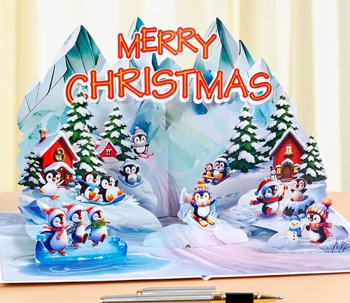 Miniatura 5 de CUTPOPUP Tarjeta de Navidad Pop Up, 3D Navidad, Feliz Navidad, Año Nuevo, Tarjetas de felicitación de vacaciones, Regalo (Pingüino Helado)
