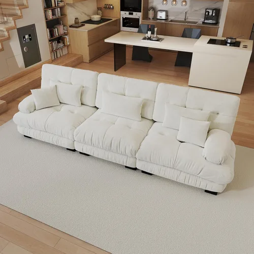 Miniatura 52 de Sofá modular de gran tamaño de 94 pulgadas, sofás seccionales grandes de color beige y blanco para sala de estar, juego de sofá de terciopelo, sofás
