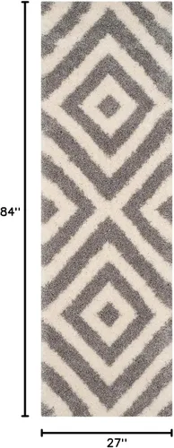 Miniatura 2 de SAFAVIEH Portofino Shag Collection - Alfombra para pasillo, 2 pies 3 pulgadas x 7 pies, color marfil y beige, diseño geométrico, no desprende pelusa