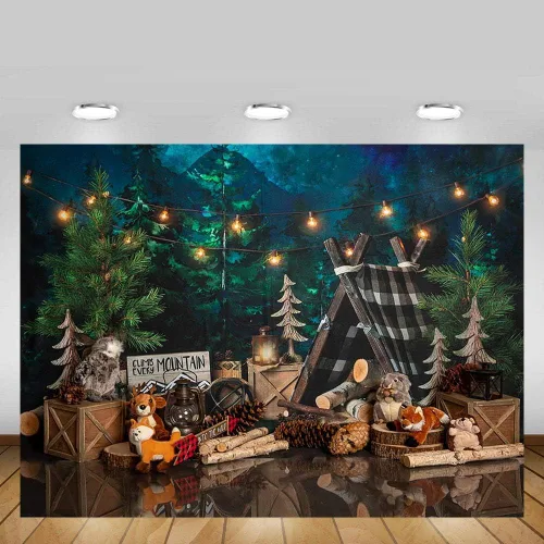 Miniatura 3 de MEHOFOTO - Telones de fondo para fiesta de primer cumpleaños de 7 x 5 pies, safari en la selva, para bebé, tienda de campaña para fotografía