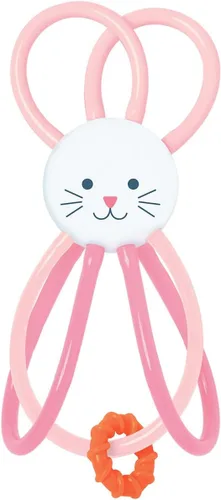 Manhattan Toy Zoo Animal Winkel Bunny Rabbit Sonajero multicolor y mordedor sensorial para bebé y niño pequeño