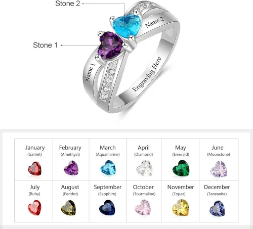 Miniatura 2 de Personalized 2 Simulated Birthstone Rings for Women Mothers Ring with Names Custom Promise Rings for Women