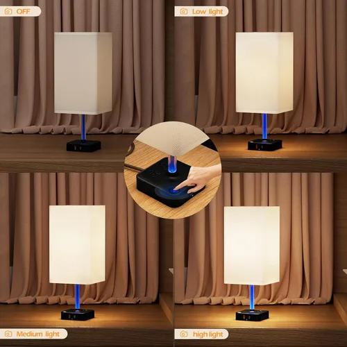 Miniatura 4 de COZOO - Lámpara de mesa y mesita de noche con control táctil de intensidad regulable de 3 vías, 3 puertos de carga USB y 2 tomas de corriente, base