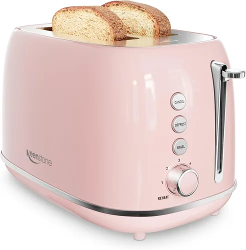 Miniatura 14 de Tostadoras de 2 rebanadas de acero inoxidable retro con bagel, función de cancelar, descongelar y 6 ajustes de tostado de pan, tostadora de bagel