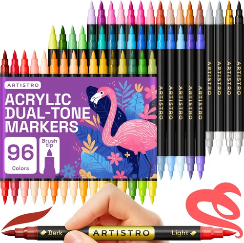 Miniatura 12 de ARTISTRO 12 marcadores de pintura acrílica de roca - Kit de pintura de roca para artes y manualidades - Bolígrafos de pintura acrílica de doble punta