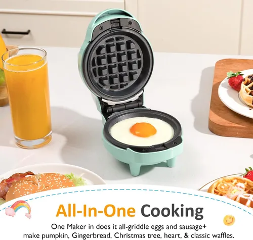 Miniatura 4 de Mini waflera 6 en 1, plancha de gofres de 4 pulgadas con platos antiadherentes extraíbles, mini máquina para hacer gofres perfecta para niños