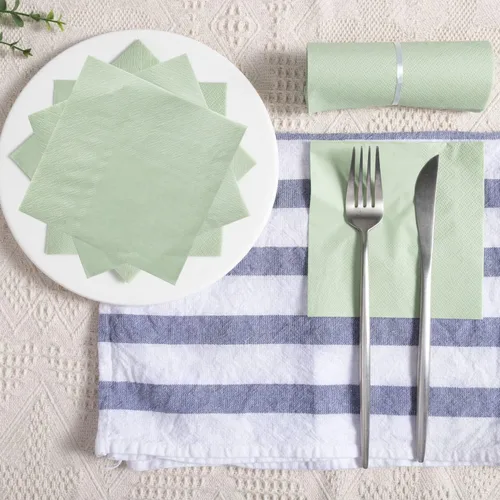 Miniatura 6 de 300 paquetes de servilletas de cóctel de 2 capas, servilletas de postre plegadas de 5 x 5 pulgadas, servilletas desechables para cena, boda, Verde