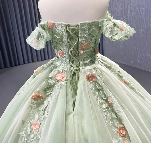 Miniatura 5 de Mauuwy Vestidos de quinceañera de flores florales de encaje de princesa, vestido de baile de tul brillante hinchado dulce 16 vestidos para fiesta