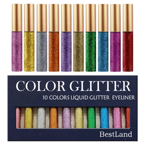 Miniatura 7 de BestLand - Delineador de ojos con purpurina líquida, 10 colores metálicos brillantes con purpurina, sombra de ojos pigmentada, brillo para cejas