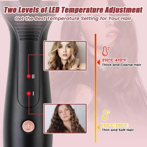 Miniatura 4 de Varita rizadora de triple barril, calentamiento rápido, control de temperatura de 2 LED, apagado automático, ondas playeras y estilo enredador