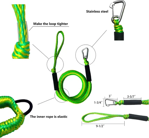 Miniatura 5 de Paquete de 2 cuerdas marinas para embarcaciones de 4 pies con clip de acero inoxidable 316, accesorio de barco para kayak, pontón, embarcación, PWC