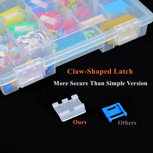 Miniatura 5 de Paquete de 4 cajas organizadoras de plástico transparente con 15 divisores ajustables y 3 secciones fijas, funda de transporte portátil con asa