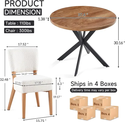 Miniatura 2 de Juego de mesa redonda de comedor de 5 piezas, moderno juego de sillas de cocina pequeñas de 37 pulgadas, sillas de comedor apilables tapizadas