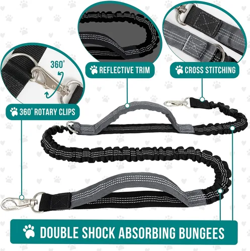 Miniatura 4 de PetAmi - Correa de perro manos libres para correr y caminar, con cinturón con cremallera y dispensador de bolsas para excrementos, asas acolchadas