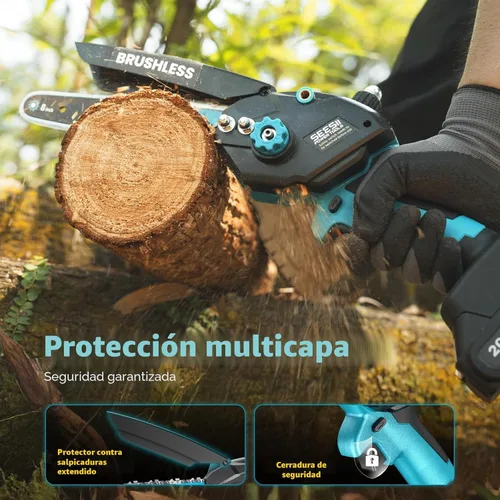 Miniatura 9 de SEESII Mini motosierra inalámbrica, de 8 pulgadas y 6 pulgadas, motosierra eléctrica con 2 baterías y engrasador automático, motosierra de mano sin