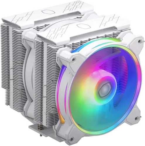Miniatura 4 de Cooler Master Hyper 622 Halo White Enfriador de aire de CPU de doble torre, ventilador PWM de 120 Halo², ARGB de doble bucle, 6 tubos de calor