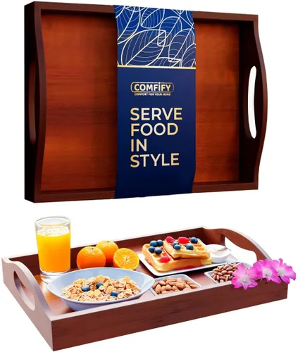 Bandeja de Servir de Bambú Comfify - Elegante Bandeja Otomana para Entretenimiento y Decoración - Diseño Versátil y Elegante - Perfecta para Servir,