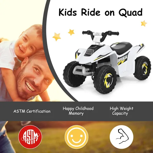 Miniatura 4 de HOMGX - Cuatrimoto para niños, mini cuádruple eléctrico con ruedas antideslizantes, 4 ruedas alimentadas por batería de 6 V para niños con 2 Blanco