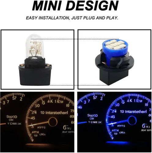 Miniatura 5 de T10 194 168 Bombillas LED para instrumentos de tablero azul con enchufe de bloqueo giratorio, extremadamente brillante, panel de instrumentos T10