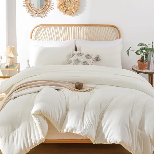 Miniatura 47 de ROSGONIA Edredón tamaño completo para niñas, niños y adolescentes, blanco, 3 piezas (1 edredón bohemio y 2 fundas de almohada), juego de ropa